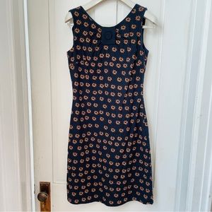 Tocca Navy Sleeveless Tank Dress with Tan Embroidered Flowers NWT